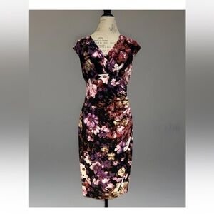 Ralph Lauren Floral Ruched Sleeveless Sheath Dress Stretch Cottage Elegant NWT 8